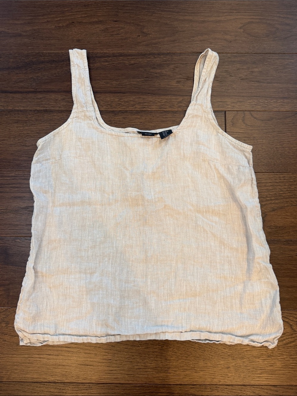 Tahari Lightweight Scoop Neck Linen Tank - Beige - Size Small - C61-141